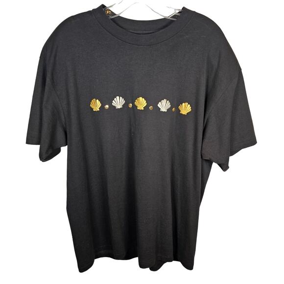 Vintage RARE Cruise Branded Black Shirt Embroidered Seashells Women's XL USA - Picture 1 of 8